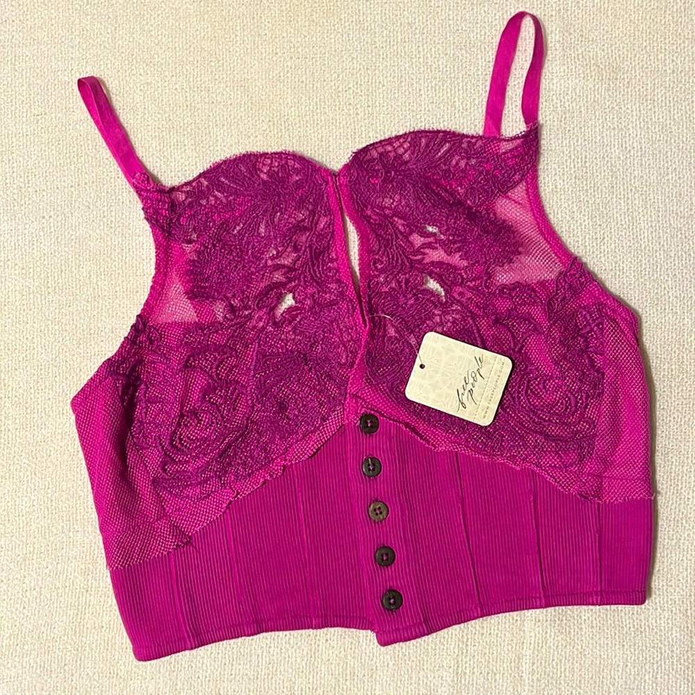 Free People crop top raspberry tank top boho blouse lace top size XS